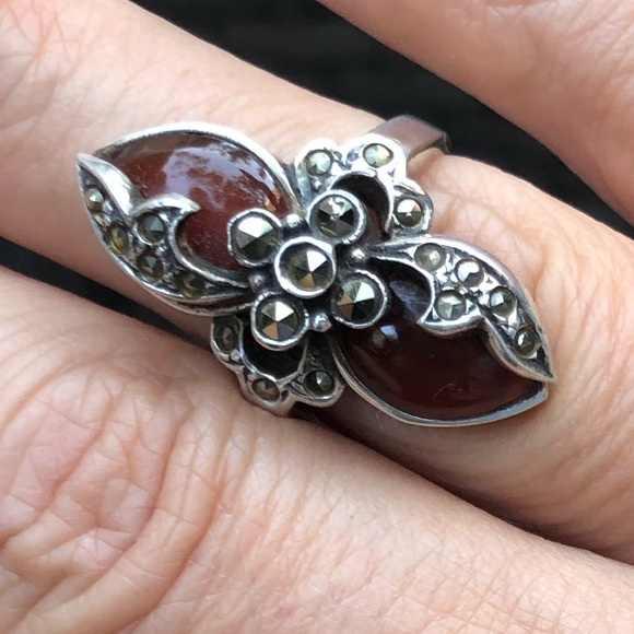 Silver, Marcasite and Jasper ring